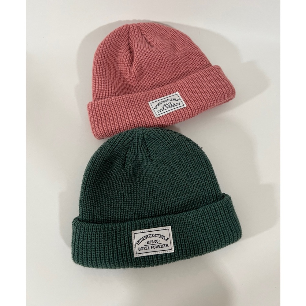 2 Indestructible MFG Until Forever Beanies Green and Pink Hats